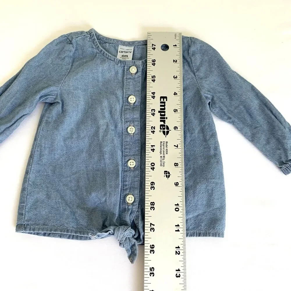 Carters Button Up Shirt Baby Girl‎ 6 Months Blue Chambray Denim Tie Front Boho